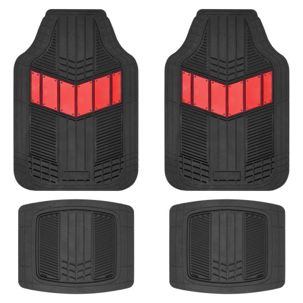 MT-688-RD: MOTOR TREND® HEAVY DUTY 2-TONE RUBBER FLOOR MATS – 4 PIECE SET – RED – BDK USA