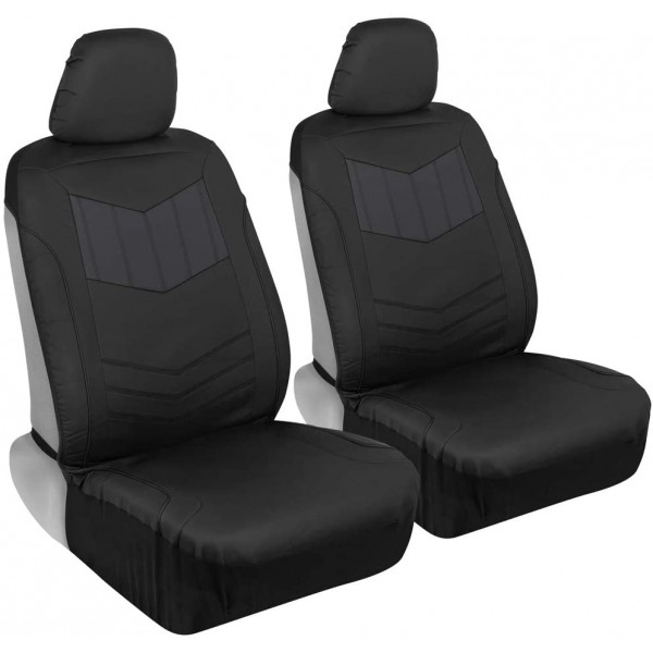 MTSC-304-CC: MOTOR TREND® SPORT FAUX LEATHER SIDELESS SEAT COVERS TWO TONE DESIGN - BLACK/CHARCOAL - BDK USA