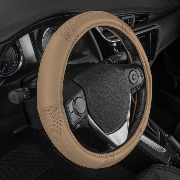 SW-809-BG: MOTOR TREND BEIGE PERFORATED STEERING WHEEL COVER – BEIGE – MEDIUM – BDK USA