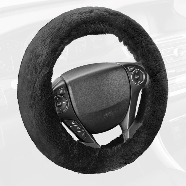 SW-920-BK: FAUX WOOL PLUSH STEERING WHEEL COVER – BLACK – BDK USA