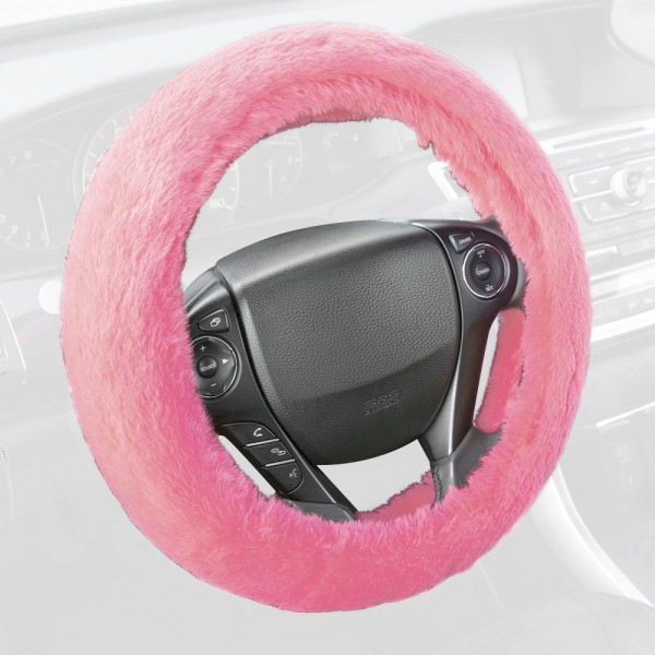 SW-920-PK: FAUX WOOL PLUSH STEERING WHEEL COVER – PINK – BDK USA