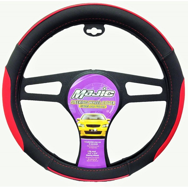 MAJ-242: FUTURO STEERING WHEEL COVER - BLACK/RED - MEDIUM - MAJIC PRODUCTS INC