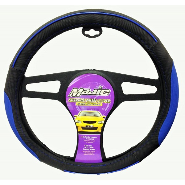 MAJ-243: FUTURO STEERING WHEEL COVER - BLACK/BLUE - MEDIUM - MAJIC PRODUCTS INC