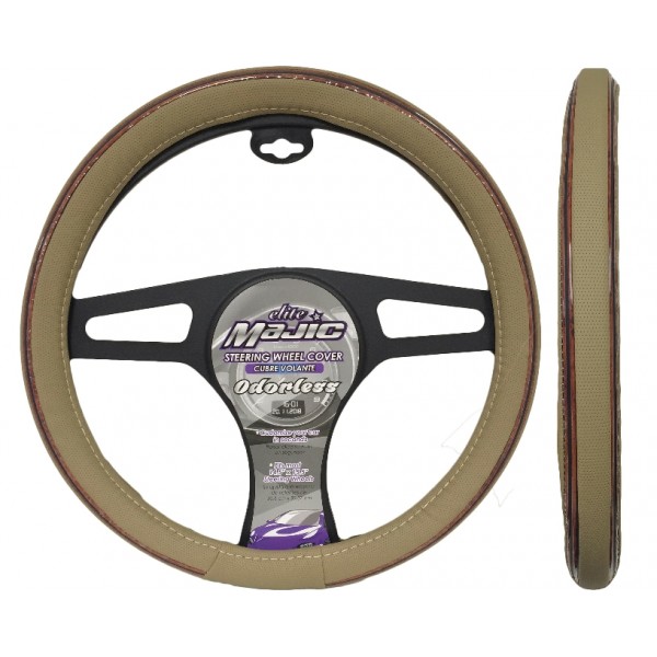 MAJ-354: DOUBLE WOOD ODORLESS STEERING WHEEL COVER - BEIGE - MEDIUM - MAJIC PRODUCTS INC