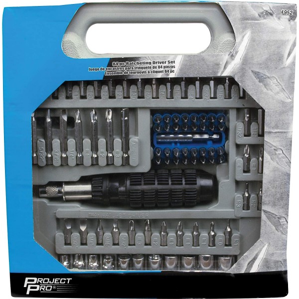 PP1952: 84 PIECE RATCHETING DRIVER SET - PROJECT PRO TOOL TABLE